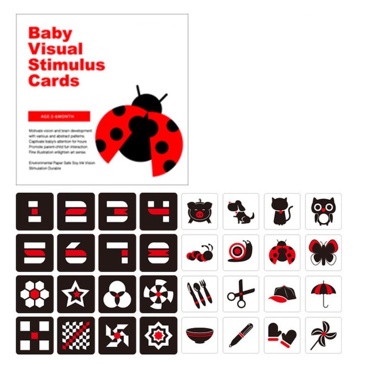 Книги за стимулиране на зрението за бебета, ZYuuan, 3-6 месеца, червено/черно