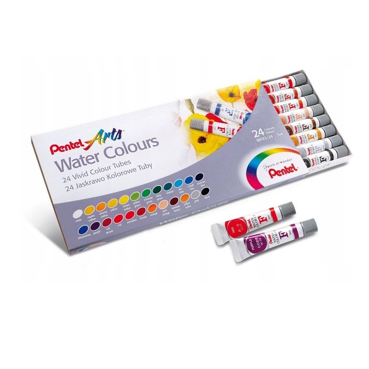 Tuburi de acuarela Pentel, 24 bucati