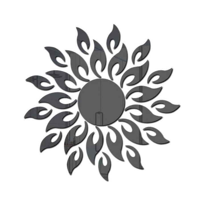 27 db-os öntapadó akril dekoratív tükör készlet DAVIDAMI CONCEPT® modell Sun Rays Fekete, 50 cm x 50 cm