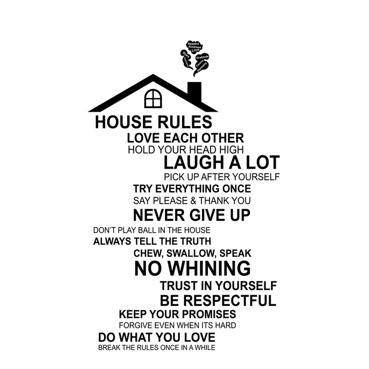 Sticker Rooftop House Rules - English and Swarovski crystals 95x154 cm