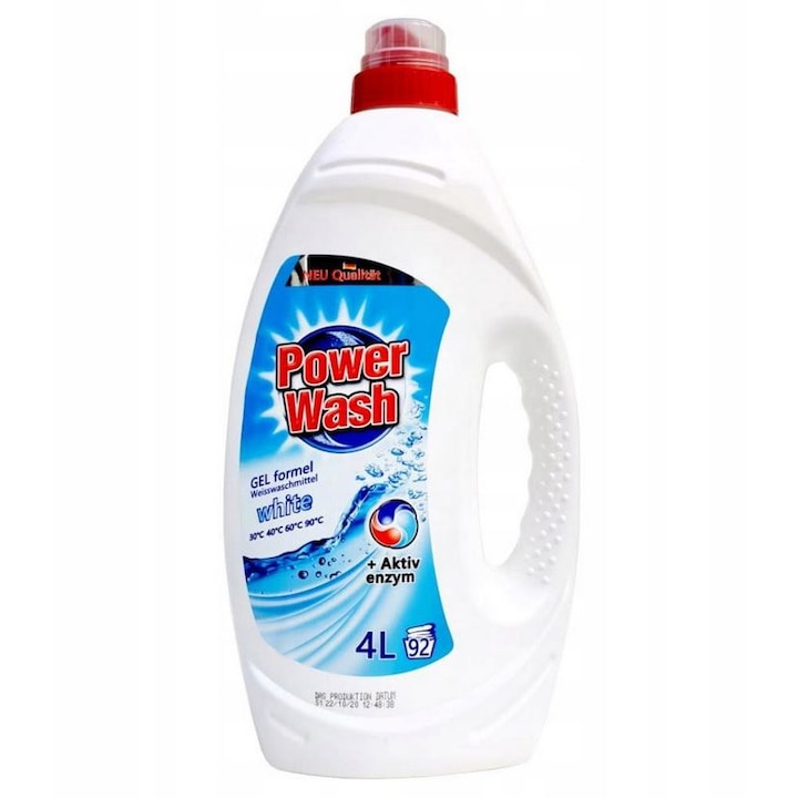 Detergent lichid albe, Power Wash, 92 spalari, 4 l