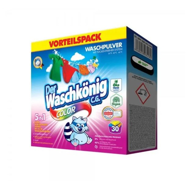 Detergent pudra color, WASCHKONIG, 30 spalari, 1.95 kg