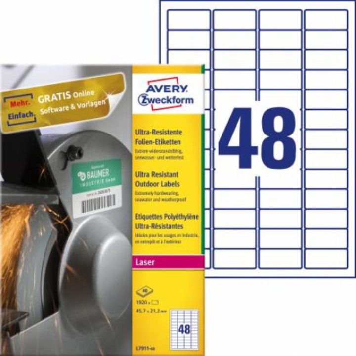 Самозалепващи етикети, AVERY, ULTRA A4, 40бр, 45,7x21,2
