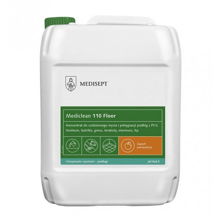 Detergent profesional pentru pardoseli Mediclean, 5 litri, solutie concentrata pentru curatenie si igienizare, ideal pentru clinici, birouri si spatii comerciale cu trafic intens