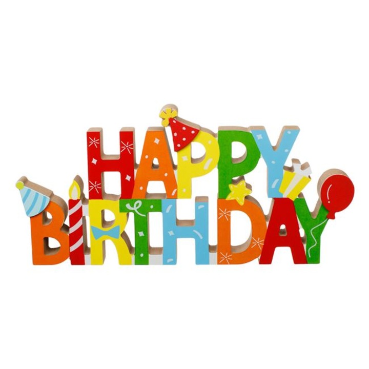 Decoratiune de masa cu mesaj Happy Birthday, 14x 30, Multicolor