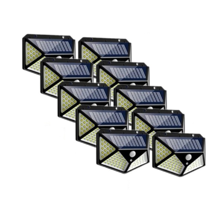 Комплект от 10 х Лампа 100 LED със соларно зареждане, Сензор за движение, 3 режима на светене