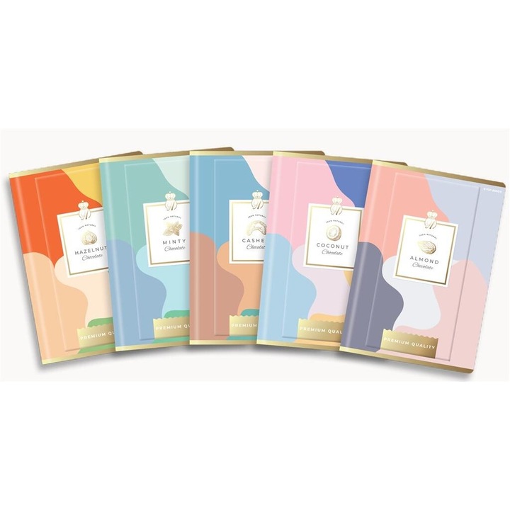 Caiet A5 60 file TOP2000, coperta cu folie soft touch, interior imprimat, maro