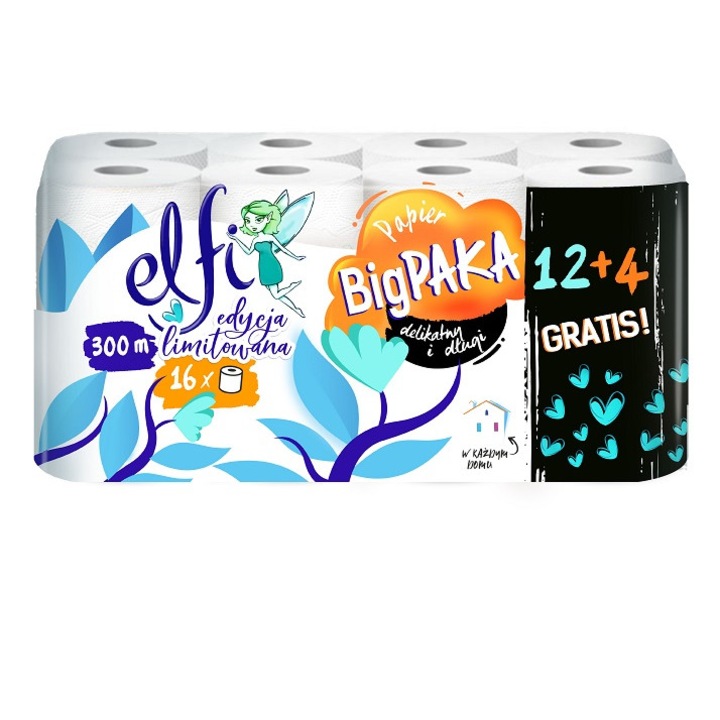 Hartie igienica, Elfi, 16buc, 2 straturi, Alb