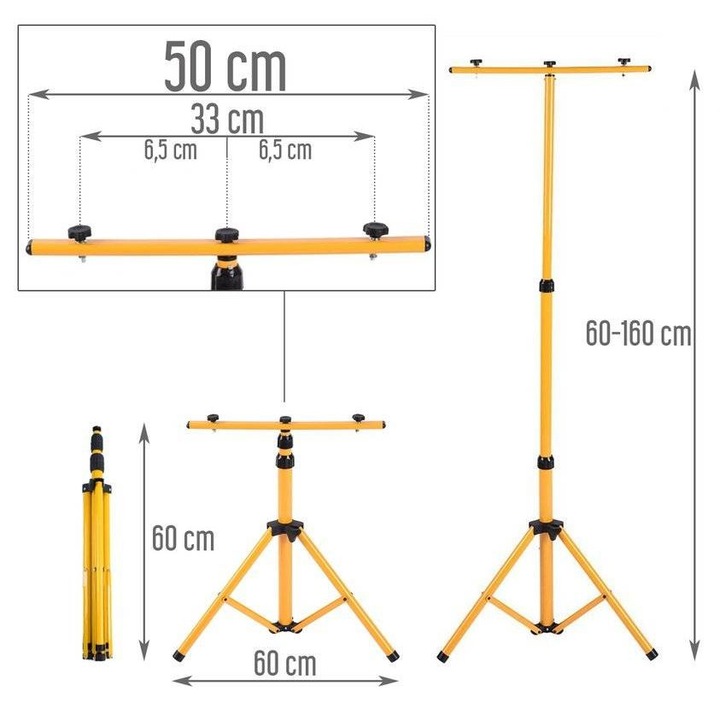 Suport proiector tip trepied, Interlook, Aluminiu, 60/160 cm, Galben