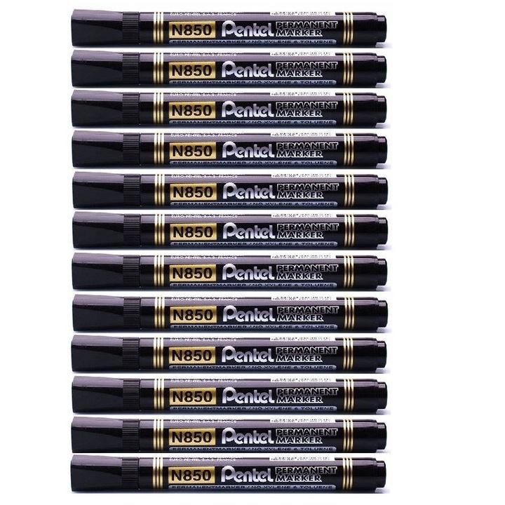 Комплект от 12 перманентни маркера, Pentel, черен