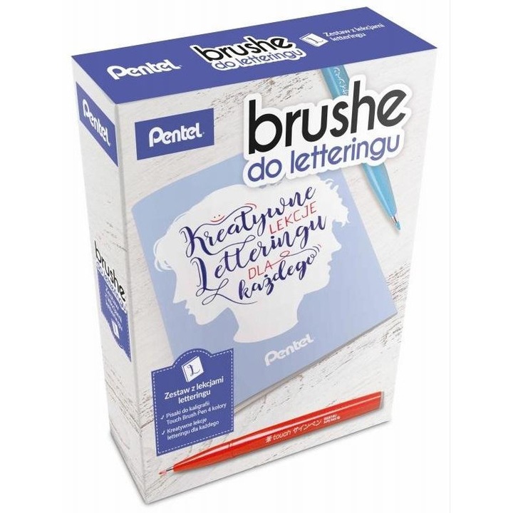 Set PENTEL pentru caligrafie, 4 buc pix + carte