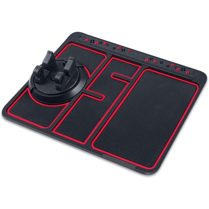 Covoras Pad/Suport Auto 4 in 1 pentru bord, Flippy, Universal, Tableta, Gps, Rotire 360 ° Multifuntional, Afisare numar telefon, Negru