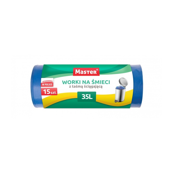 Szemetes zsákok ragasztószalaggal, Master, 35l, Kék, 15db