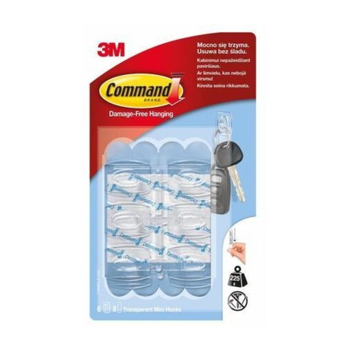 Set de 6 carlige, Command 3M, Transparent