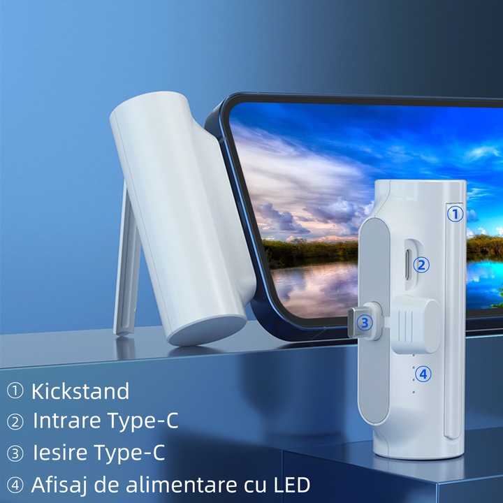 Външна батерия JONKUU, Mini, Тип C щепсел, 5000mAh, Бял