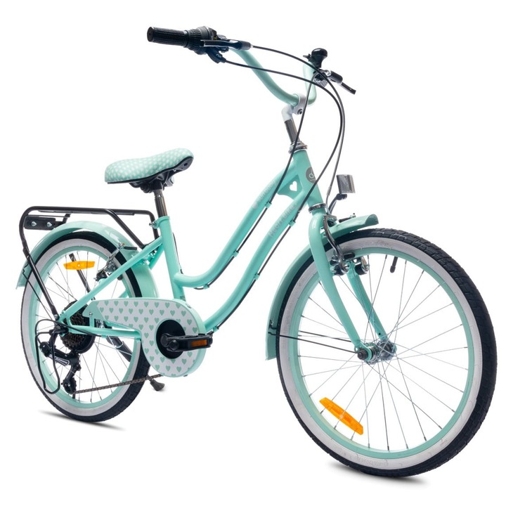 Gyermek kerékpár Heart Bike, Sun Baby, Acél/Alumínium, 6-10 év, 20 hüvelyk, Menta zöld