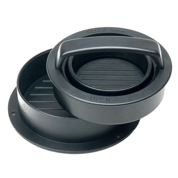 Presa pentru burgeri 3 in, Zola®, rotunda, plastic, 12.5x6.5 cm, neagra