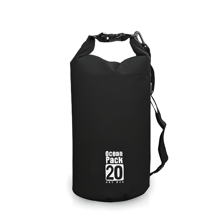 Водоустойчива чанта, за плаж или туризъм, устойчива на прах и влага, 20 L, черна