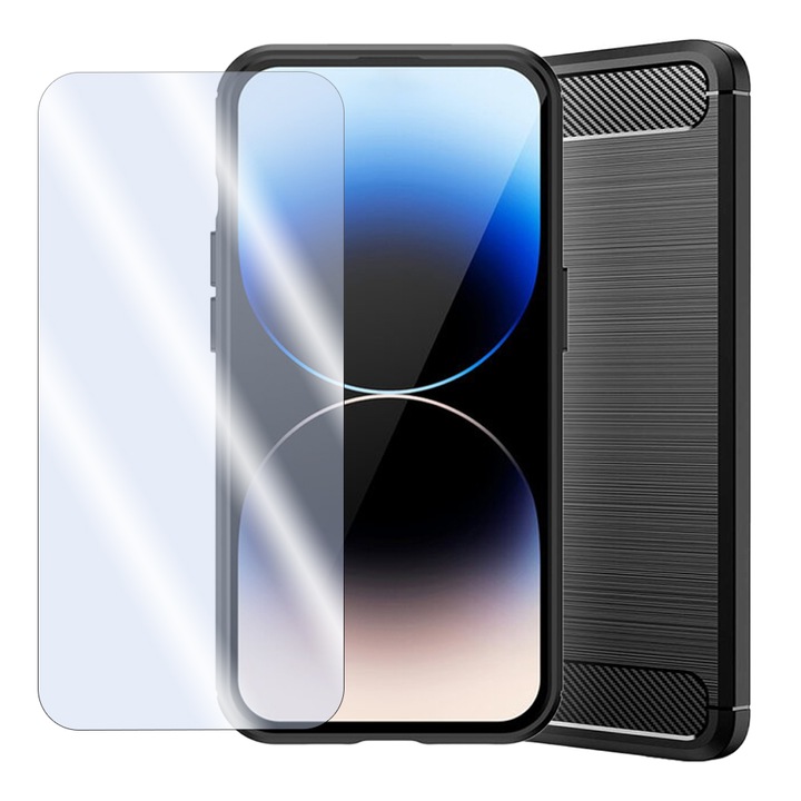 Комплект-пакет Carbon Back Cover и Case Friendly Secure Glass Screen Foil за Apple iPhone 6 Plus / 6s Plus, дълготрайна устойчивост, пълна 360 защита, черен