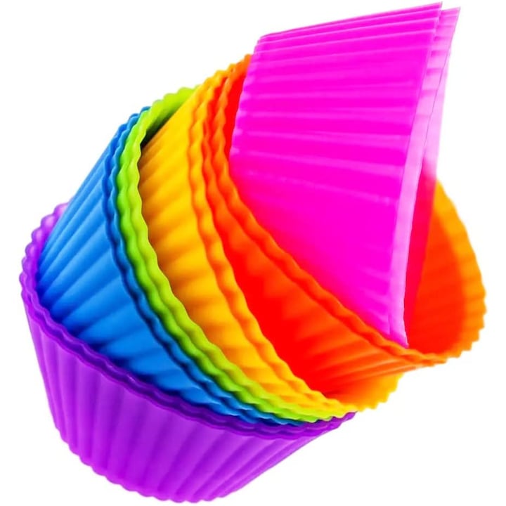 Set 24 de forme de copt pentru Briose, Bukate, din Silicon, Multicolore, fara BPA, Reutilizabile