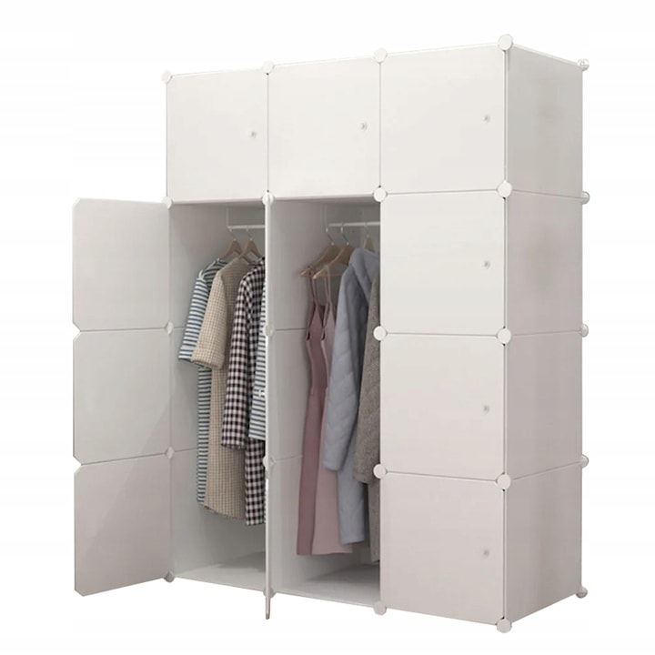 Dulap modular pentru haine, BADU, 8 rafturi, 110x47x147 cm, Alb