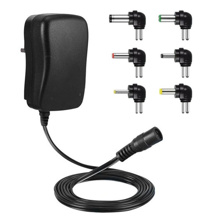 Dalbi állítható stabilizált tápegység, 240V - 3V-12V DC, 6 csatlakozó, 3V, 4.5V, 5V, 6V, 7.5V, 9V, 12V, Fekete