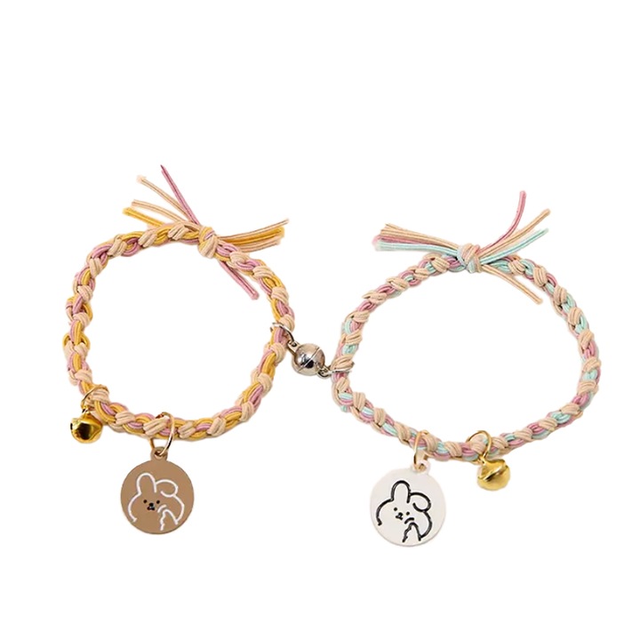 Set bratari cu magnet, tip sfoara, model impletitura, pandantive jucause, unisex, roz aprins, EFAYN