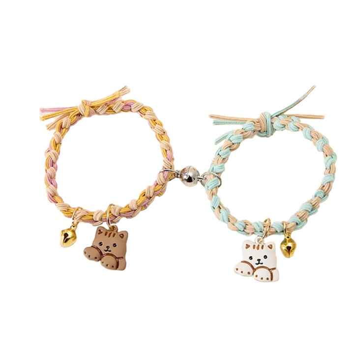 Set bratari cu magnet, tip sfoara, model impletitura, pandantive jucause, unisex, turcoaz, EFAYN