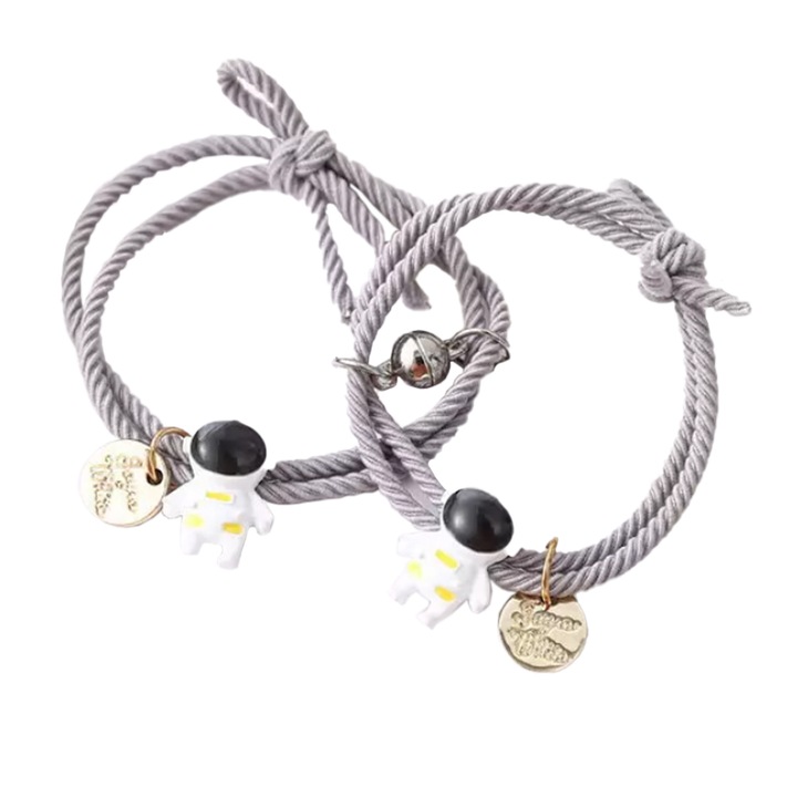Set bratari cu magnet, tip sfoara, model astronaut, accesoriu rotund auriu, unisex, gri, EFAYN