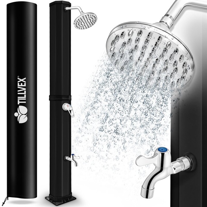 Dus solar pentru exterior, robinet si cap de dus incluse, negru, 40 litri, incalzire 60°