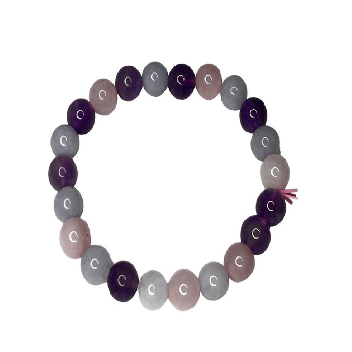 Bratara elastica Quartz Roz si Ametist, 23 bilute, 1 cm