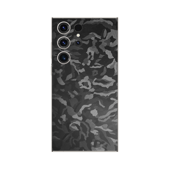 Folie iSkinz pentru Samsung Galaxy S23 Ultra 5G - Camo Negru Black Shadow 360 Cut, Skin Adeziv Full Body Cover, Protectie Carcasa Spate si Laterale
