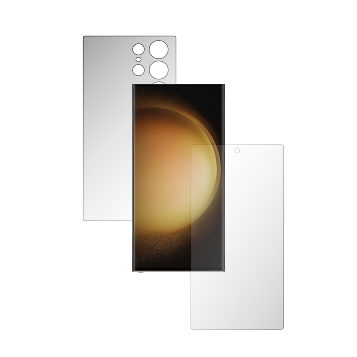 Set 2X Folii de Protectie Full-Body Folie24, pentru Samsung Galaxy S23 Ultra 5G, Acoperire Simple, Ecran + Spate, 1 Set Ultra-Clear + 1 Set Mate, Adezive, Flexibile cu Auto Regenerare