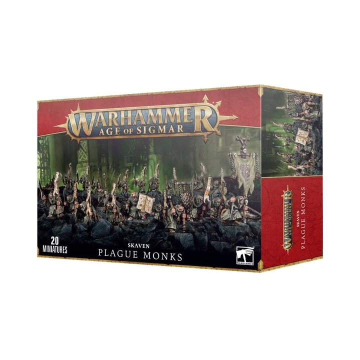 Extensie joc, Games Workshop, Age of Sigmar Skaven Plague Monks, 20 miniaturi, Plastic, Multicolor