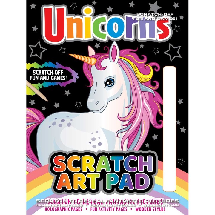 Jegyzetfüzet kaparós kártyákkal és tevékenységekkel Scratch Art Pad Unikornis, Alligator