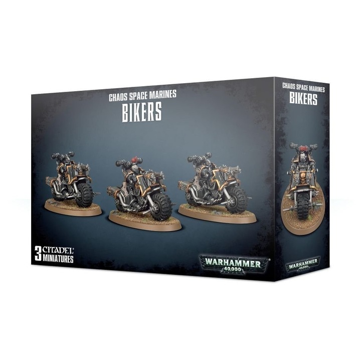 Комплект за разширение на играта, Games Workshop, за Warhammer 40,000, Chaos Space Marines Bikers, 3 миниатюри, пластмаса