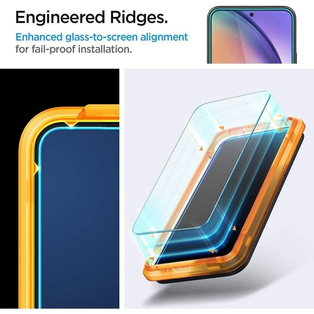 Set 2 folii sticla transparente cu sistem de montare Case friendly Spigen ALM GLAStR compatibil cu Samsung Galaxy A54 5G