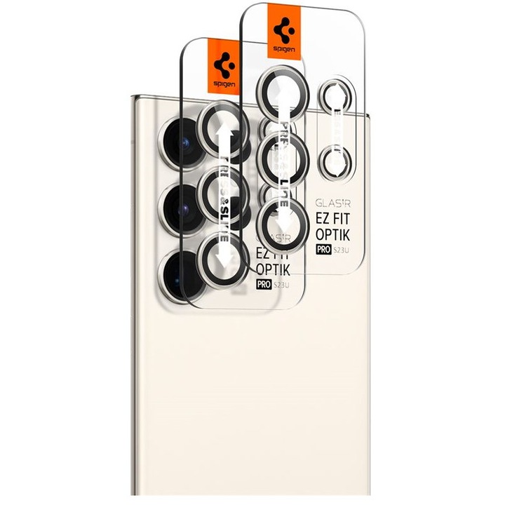 Set 2x5 protectii sticla camera foto Spigen Optik EZ FIT compatibil cu Samsung Galaxy S23 Ultra Cream