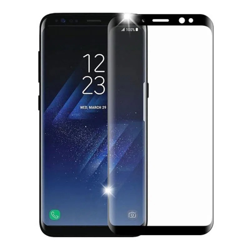 Folie Sticla Curbata Flippy compatibila cu Samsung Galaxy S8, cu lipici pe conturul negru, Full Face V2 Negru