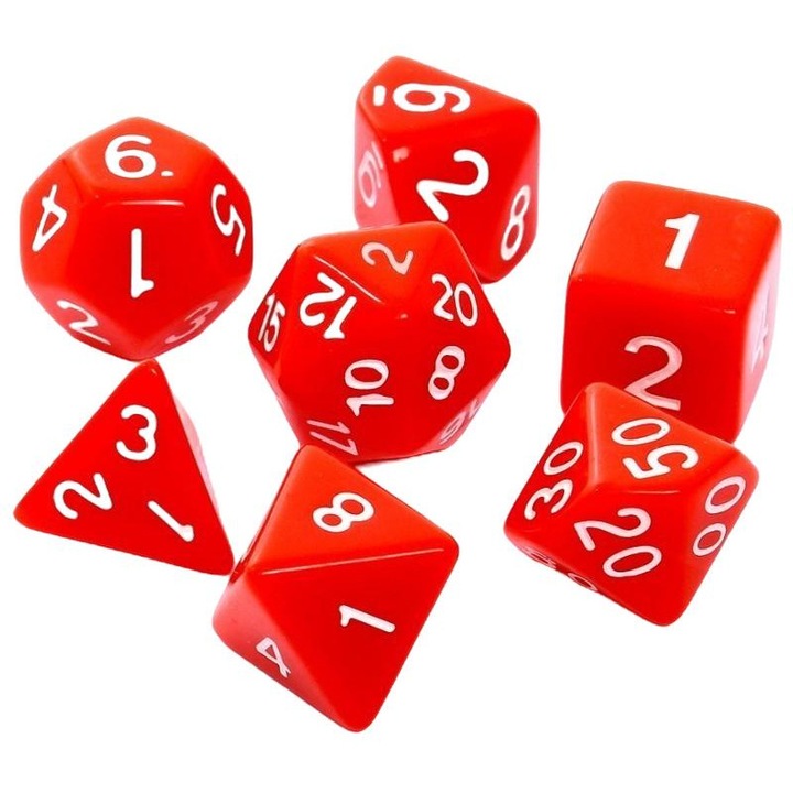 7 db dobókocka készlet, LÁZADÓ, Piros/Fehér