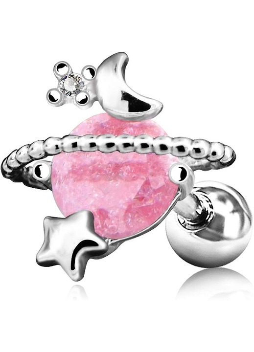 Piercing cartilaj ureche, Roffie, Otel, 6 x 1.2 mm, Argintiu/Roz