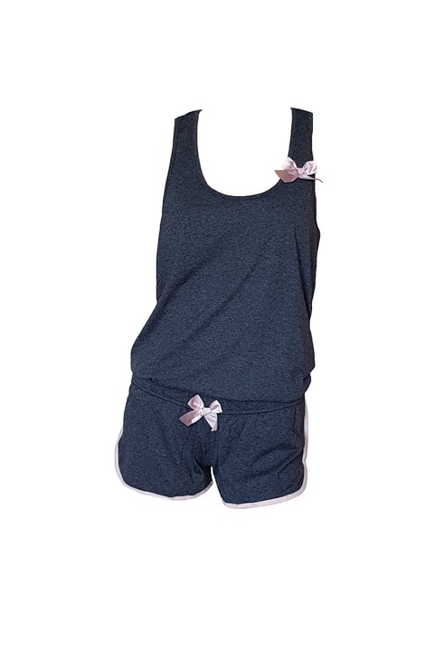 Pijama Dama Sensis Laura, bumbac, L-XL, gri melange inchis cu roz