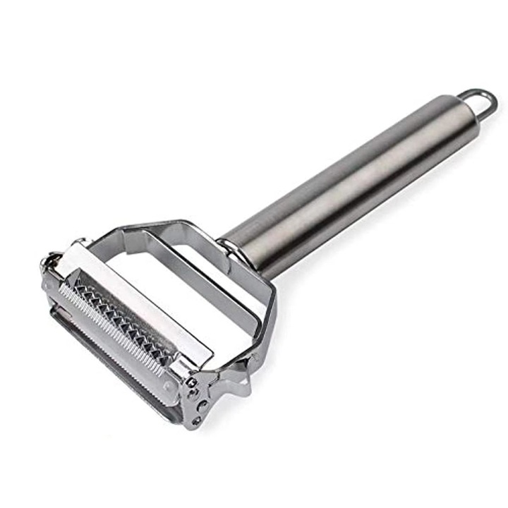 Decojitor de fructe si legume, Grater, felier, lama multifunctionala cu doua fete, otel inoxidabil, argint