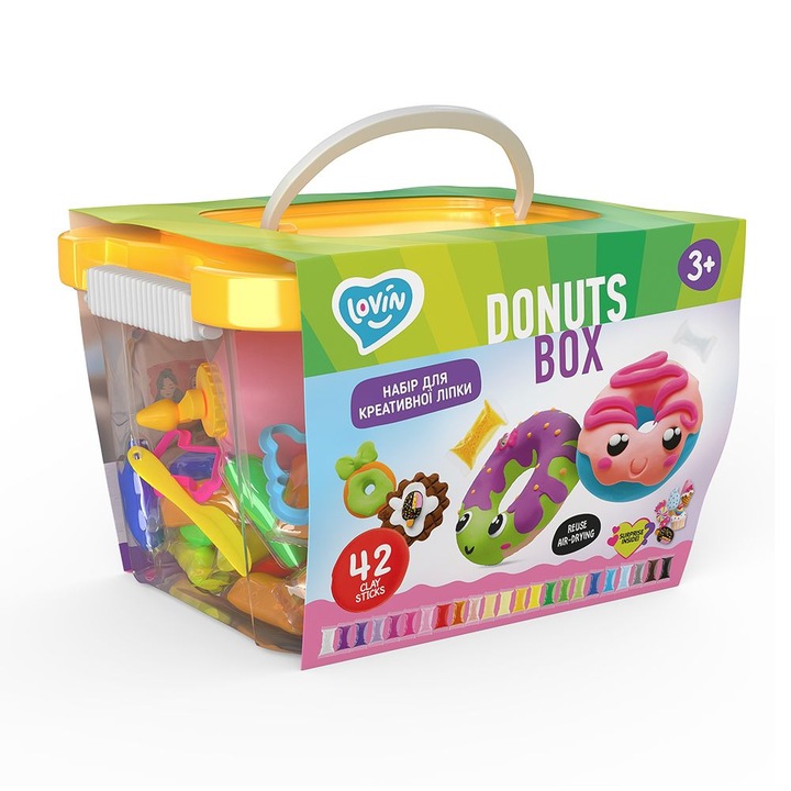 Set Air Clay pentru modelaj Lovin - 42 culori - Donuts Box