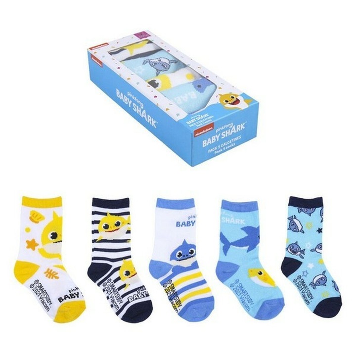 Комплект от 5 чифта детски чорапи, Baby Shark, Полиестер/Еластан, Многоцветни, 17-18EU