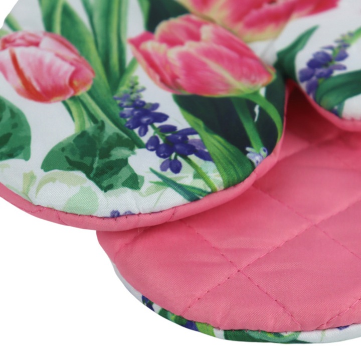 Konyhai kesztyű 18x27 mágnessel 2 db fehér rózsaszín tulipánnal