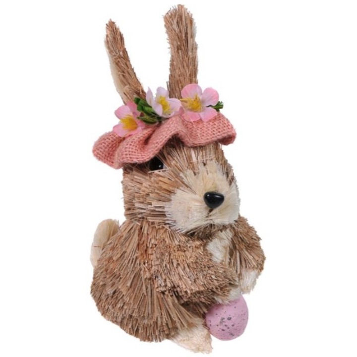 Decoratiune de Paste, iepuras cu palarie si ou, lemn, 8x10x20cm, M Deco