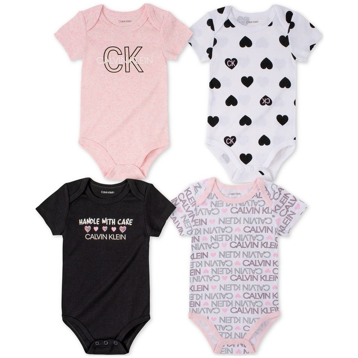 Комплект 4 бодита за момиче, Calvin Klein, памук/полиестер, многоцветни, 81 см