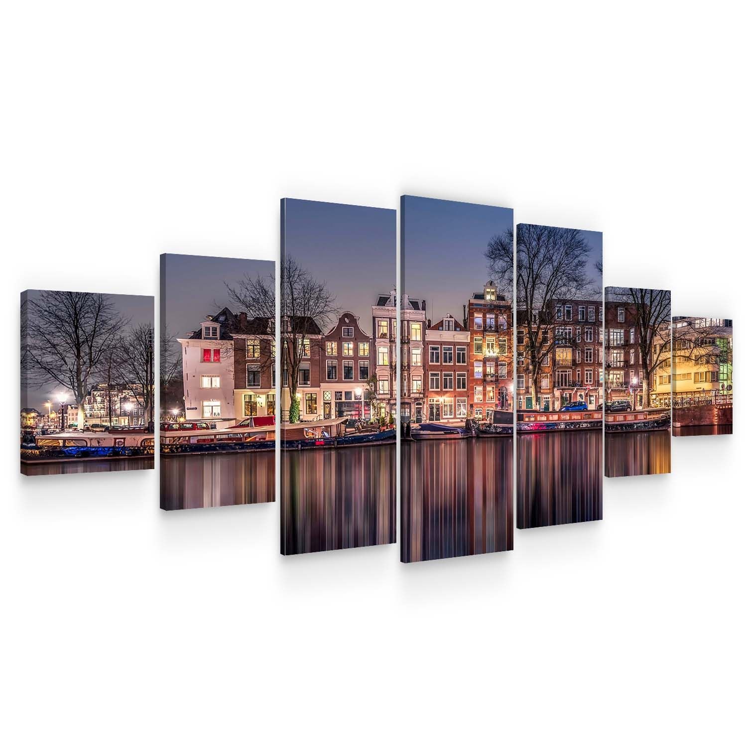 Set Tablou DualView Startonight Amsterdam, 7 piese, luminos in intuneric, 100 x 240 cm (1 piesa 40 x 100 cm, 2 piese 35 x 90 cm, 2 piese 30 x 60 cm, 2 piese 30 x 40 cm)