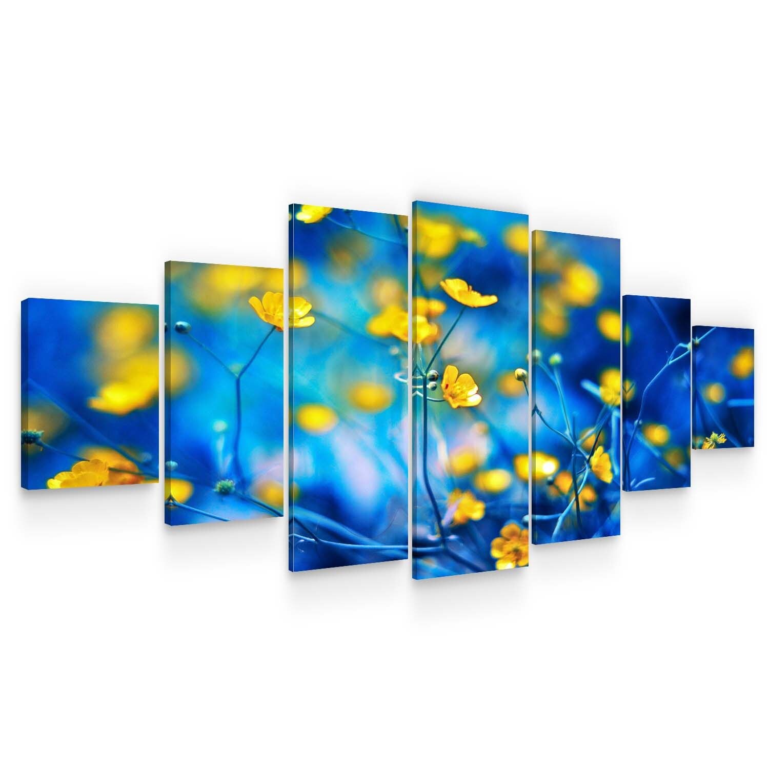 Set Tablou DualView Startonight Flori galbene, 7 piese, luminos in intuneric, 100 x 240 cm